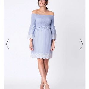 Seraphine blue embroidered maternity dress